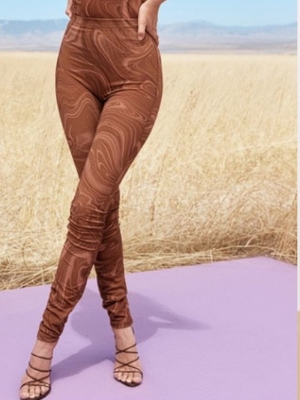 House of CB Violet Cocoa Swirl Brown Mesh Leggings High Rise Large